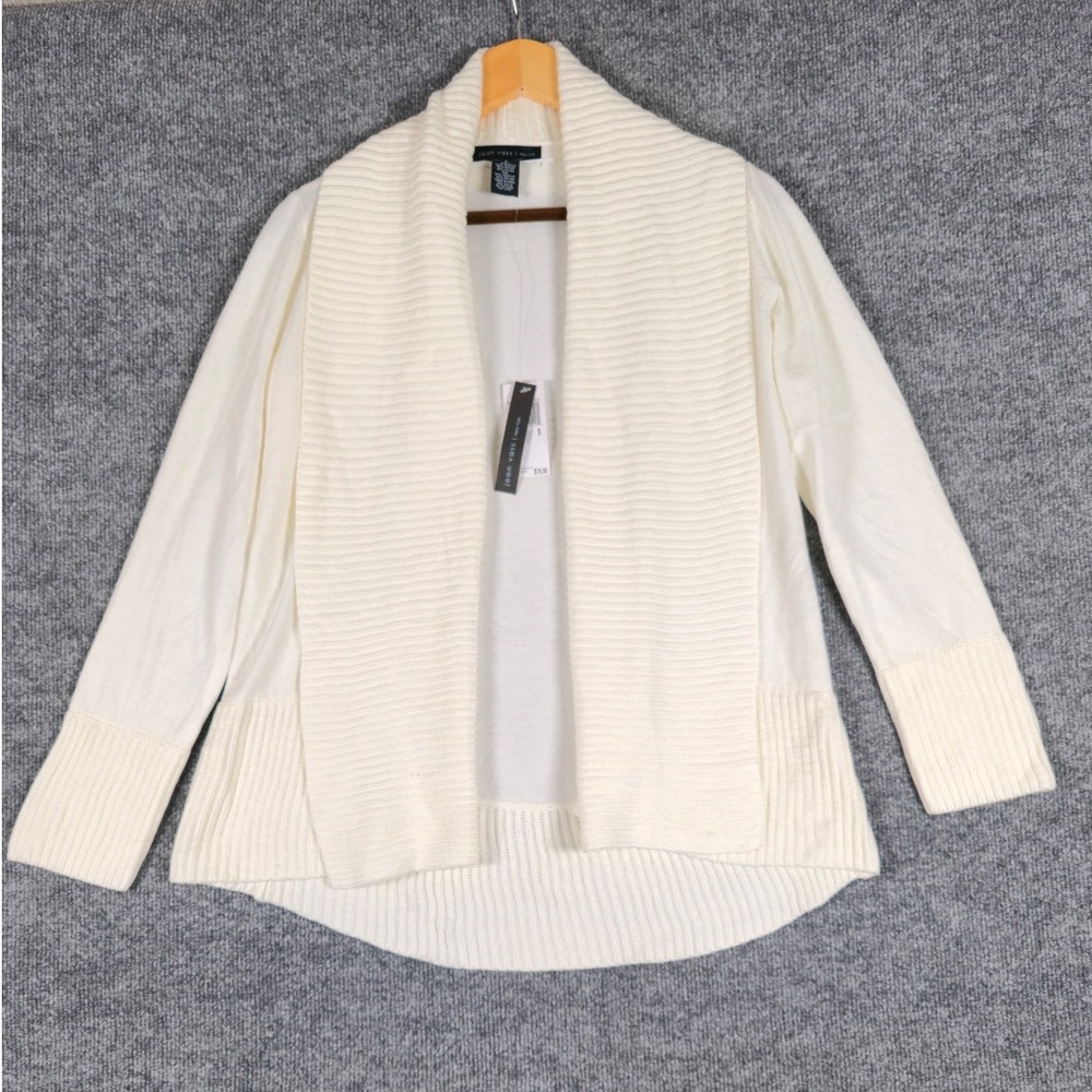 Joan Vass‎ New York Cream Ribbed Shawl Collar Cardigan Sweater Women Size S
